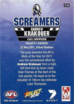 2012 Select AFL Champions - Screamers #SC3 Andrew Krakouer Back